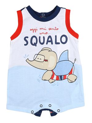 Boys White & Blue Sleeveless Knitted Romper